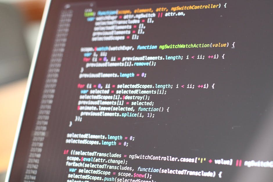 A close-up view of a computer screen displaying colorful lines of code, with various syntax highlighting in shades of pink, blue, green, and white. The code appears to be a script related to web devel